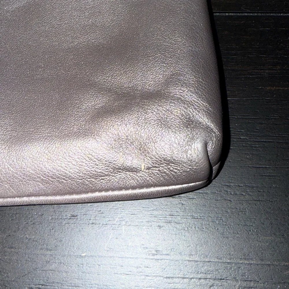 Coach Metallic Leather Wristlet Clutch Purse Silver Mini Zip Bag